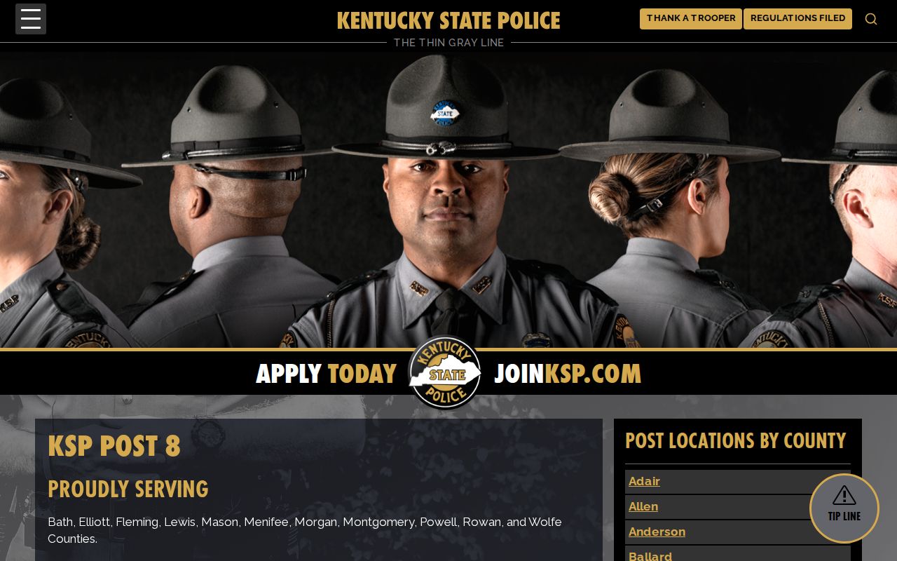 Kentucky State Police Post 8 source for Frenchburg arrest records