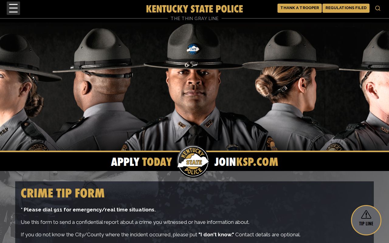 Kentucky State Police tip page for Menifee County wanted information